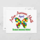 AUTISME BEWUSTMAAND APRIL Puzzle Butterfly Briefkaart (Voorkant / Achterkant)