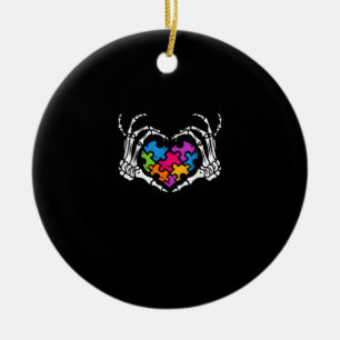 Autisme Bewustzijn als Skeleton Hand Heart Puzzel Keramisch Ornament