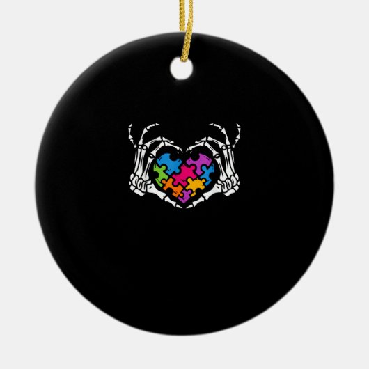 Autisme Bewustzijn als Skeleton Hand Heart Puzzel  Keramisch Ornament (Voorkant)