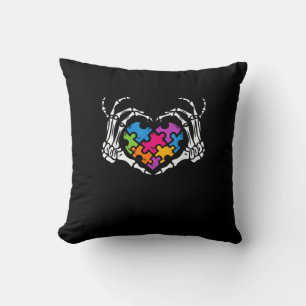 Autisme Bewustzijn als Skeleton Hand Heart Puzzel Kussen
