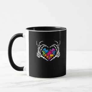 Autisme Bewustzijn als Skeleton Hand Heart Puzzel Mok