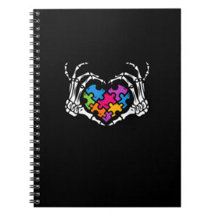 Autisme Bewustzijn als Skeleton Hand Heart Puzzel  Notitieboek