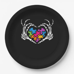 Autisme Bewustzijn als Skeleton Hand Heart Puzzel  Papieren Bordje