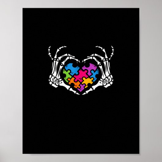 Autisme Bewustzijn als Skeleton Hand Heart Puzzel Poster (Voorkant)