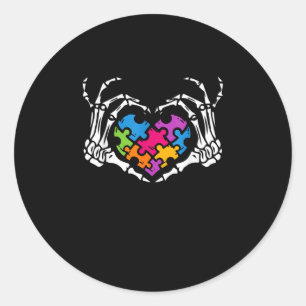 Autisme Bewustzijn als Skeleton Hand Heart Puzzel  Ronde Sticker