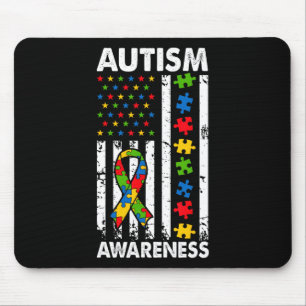 Autisme Bewustzijn Amerikaanse Vlag Puzzel Lint Pa Muismat