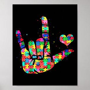 Autisme Bewustzijn ASL Liefde Taal Puzzel Pi Poster