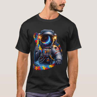 Autisme Bewustzijn Astronaut Geel Rood Blauw Hond  T-shirt