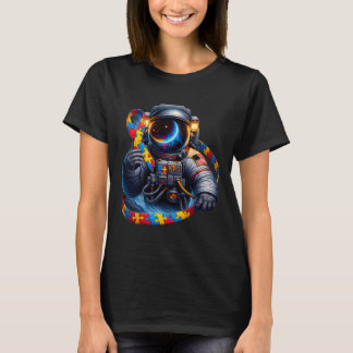 Autisme Bewustzijn Astronaut Geel Rood Blauw Hond  T-shirt