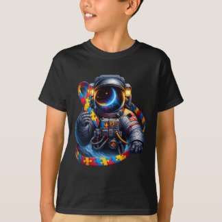Autisme Bewustzijn Astronaut Geel Rood Blauw Hond  T-shirt