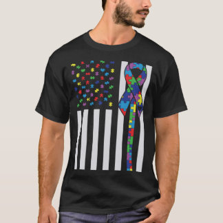 Autisme Bewustzijn Autisme Lint US Flag Ondersteun T-shirt