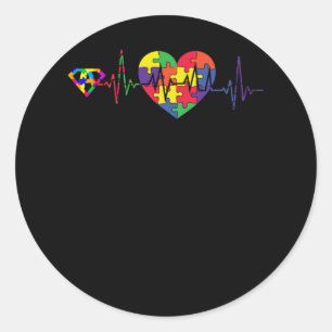 Autisme Bewustzijn Blauw Lint Hart Klop Liefde Ronde Sticker