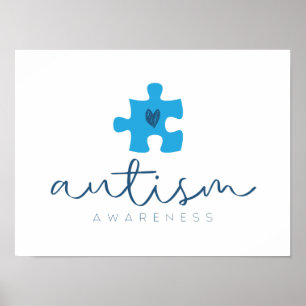 autisme bewustzijn blauwe puzzelstuk hart poster