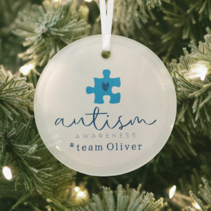 autisme bewustzijn blauwe puzzelstuk #team naam glas ornament