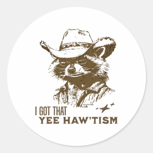 Autisme Bewustzijn Cowboy Raccoon Ik heb dat Yee H Ronde Sticker (Voorkant)