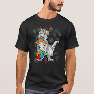 Autisme bewustzijn dinosaurus Rex hart puzzelstukj T-shirt