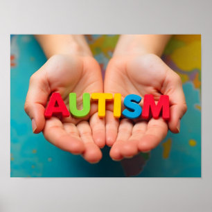 Autisme Bewustzijn Handen Met Kleurrijke Brieven Poster
