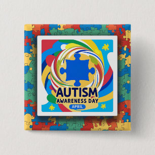 Autisme Bewustzijn Hart April maand Vierkante Button 5,1 Cm