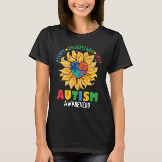 Autisme bewustzijn Hart Zonnebloem Puzzel T-shirt