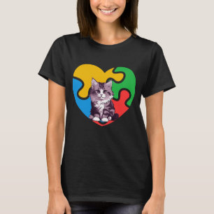 Autisme bewustzijn Kat Hart Valentijnsdag Puzzel T-shirt