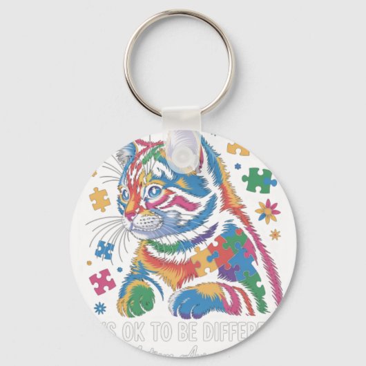 Autisme Bewustzijn Kat Het Is Ok Om Verschillend T Sleutelhanger (Voorkant)