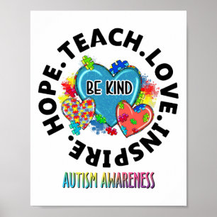 Autisme Bewustzijn Leraar Leer Hoop Liefde Inspire Poster