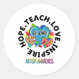 Autisme Bewustzijn Leraar Leer Hoop Liefde Inspire Ronde Sticker