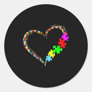 Autisme Bewustzijn Liefde Hart Puzzelstuk Cadeau M Ronde Sticker