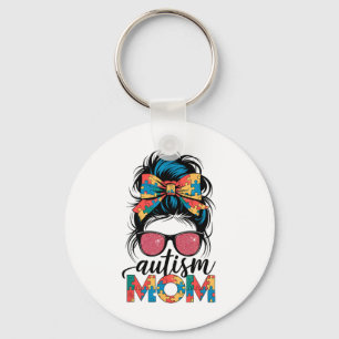 Autisme Bewustzijn Messy Bun Autisme Mama Coquette Sleutelhanger