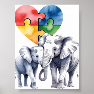 Autisme Bewustzijn Moeder Olifant met Baby Puzzel  Poster
