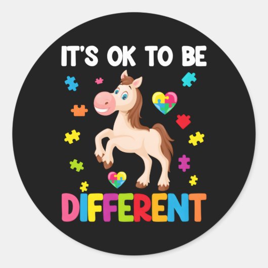 Autisme Bewustzijn Paard Het is OK om anders te zi Ronde Sticker (Voorkant)