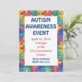 Autisme Bewustzijn puzzel uitnodiging aankondiging (Staand voorkant)