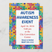 Autisme Bewustzijn puzzel uitnodiging aankondiging (Voorkant / Achterkant)