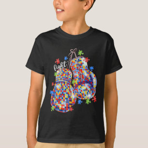 Autisme bewustzijn puzzelstuk bokshandschoenen man t-shirt