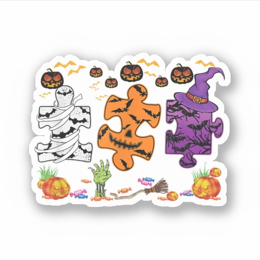 Autisme bewustzijn Puzzle Piecks Halloween Sticker (Voorkant)