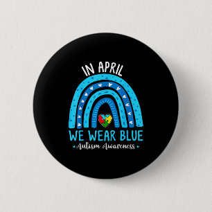 Autisme bewustzijn regenboog in april draag blauwe ronde button 5,7 cm