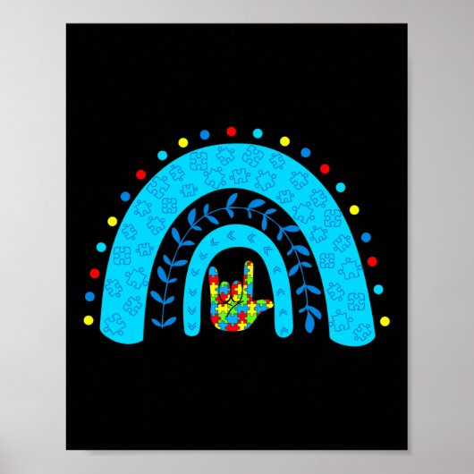 Autisme Bewustzijn Regenboog Ondersteuning Puzzel Poster (Voorkant)