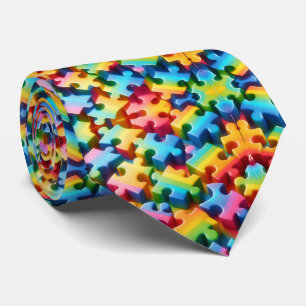 Autisme Bewustzijn Regenboog Puzzelstukken Halsban Stropdas