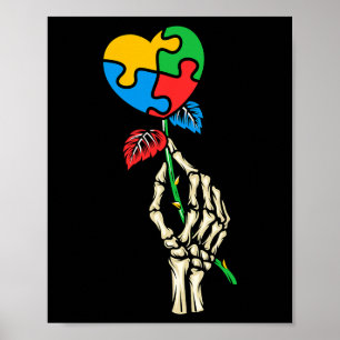 Autisme Bewustzijn Schedel Hand Roos Autisme Puzze Poster