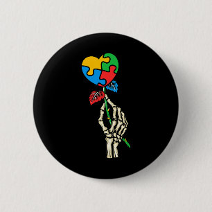 Autisme Bewustzijn Schedel Hand Roos Autisme Puzze Ronde Button 5,7 Cm