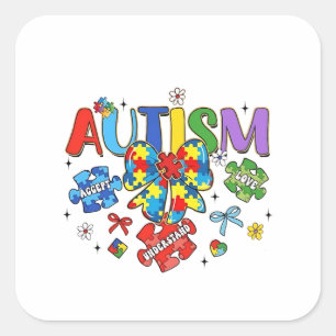 Autisme Bewustzijn Strik Coquette Puzzelstuk Neuro Vierkante Sticker