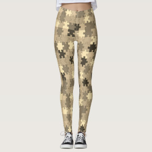 Autisme Bewustzijn Symbool Puzzel Stukken Sepia Leggings