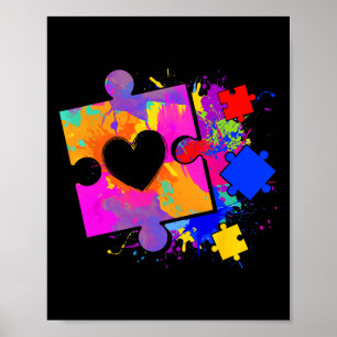 Autisme Bewustzijn Tie Dye Puzzel Stuk Hart Jongen Poster