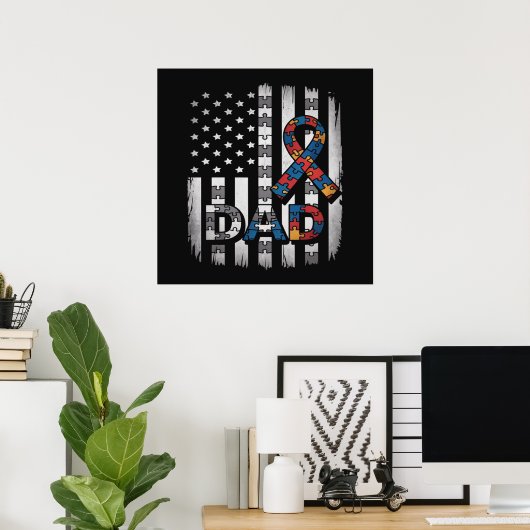 Autisme Bewustzijn Vader USA Vlag Vaderdag Poster (Thuiskantoor)