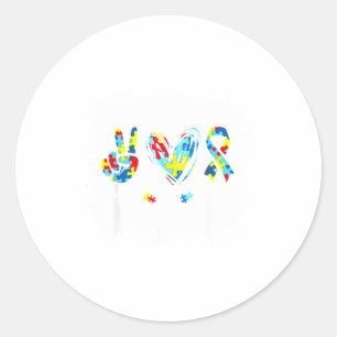 Autisme bewustzijn Vrede Liefde Autisme Puzzel Lin Ronde Sticker
