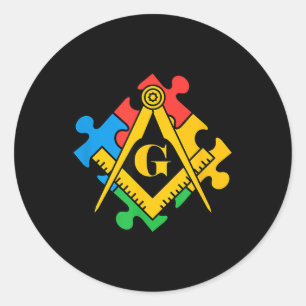 Autisme bewustzijn, vrijmetselaarsloge, metselaar ronde sticker