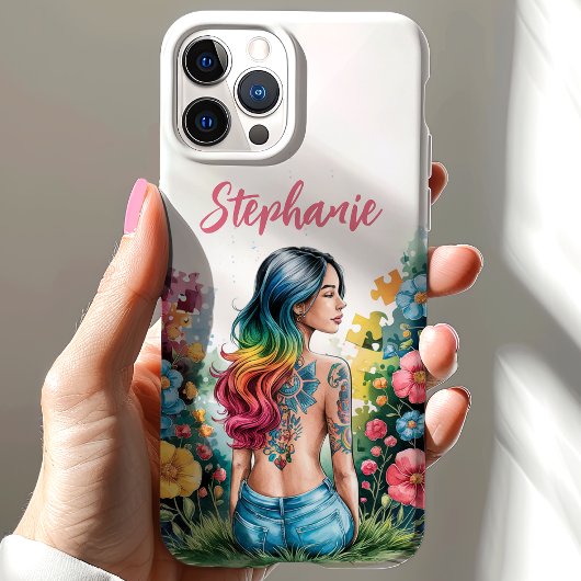 Autisme Bewustzijn Vrouw Wildflowers Puzzel Custom Case-Mate iPhone Case