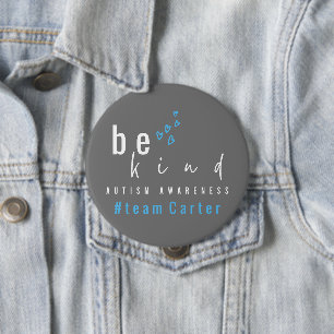 autisme bewustzijn wees aardig blauw team naam  ronde button 4,0 cm