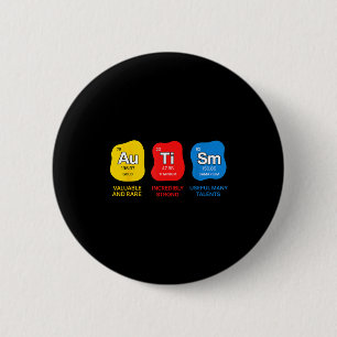 Autisme bewustzijn wetenschap periodiek systeem el ronde button 5,7 cm