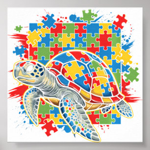 Autisme Bewustzijn Zee Schildpad Puzzel Autisti Poster